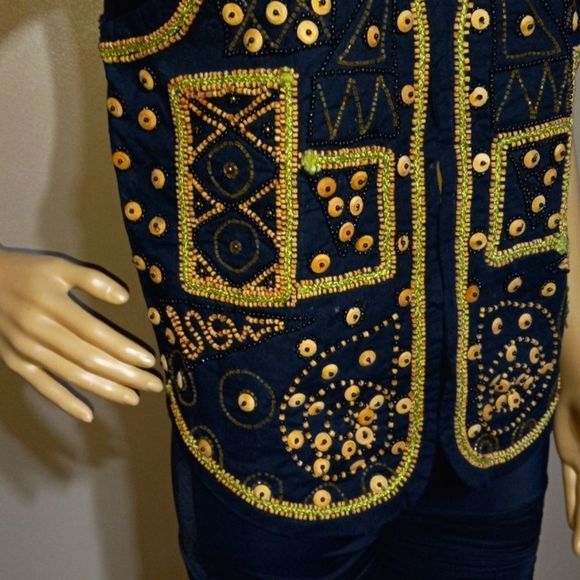AJ beaded black cotton vest, sz S - Picture 2 of 5